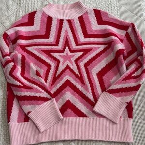 Pink Star Patterned Women's Sweater